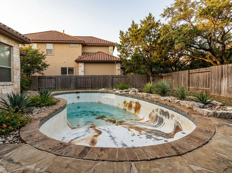 Stone Oak pool before resurfacing